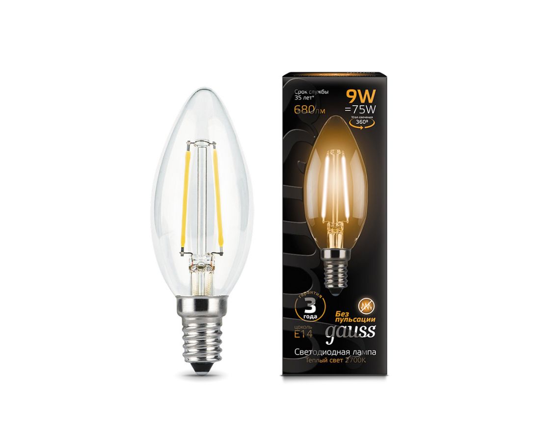 ლედ ნათურა Filament Candle E14 9W 2700К - 103801109 — ნათურა და ვაზნა